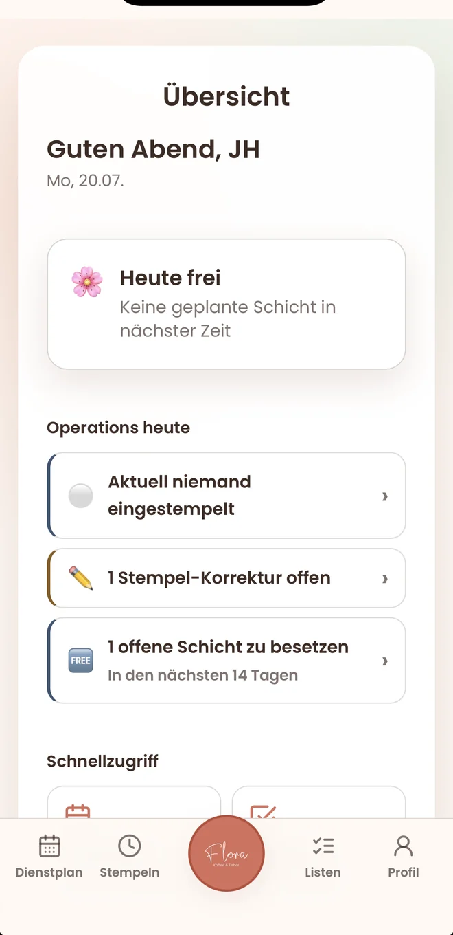 App von Jason Holweg: Flora — Dienstplan-App — Screenshot