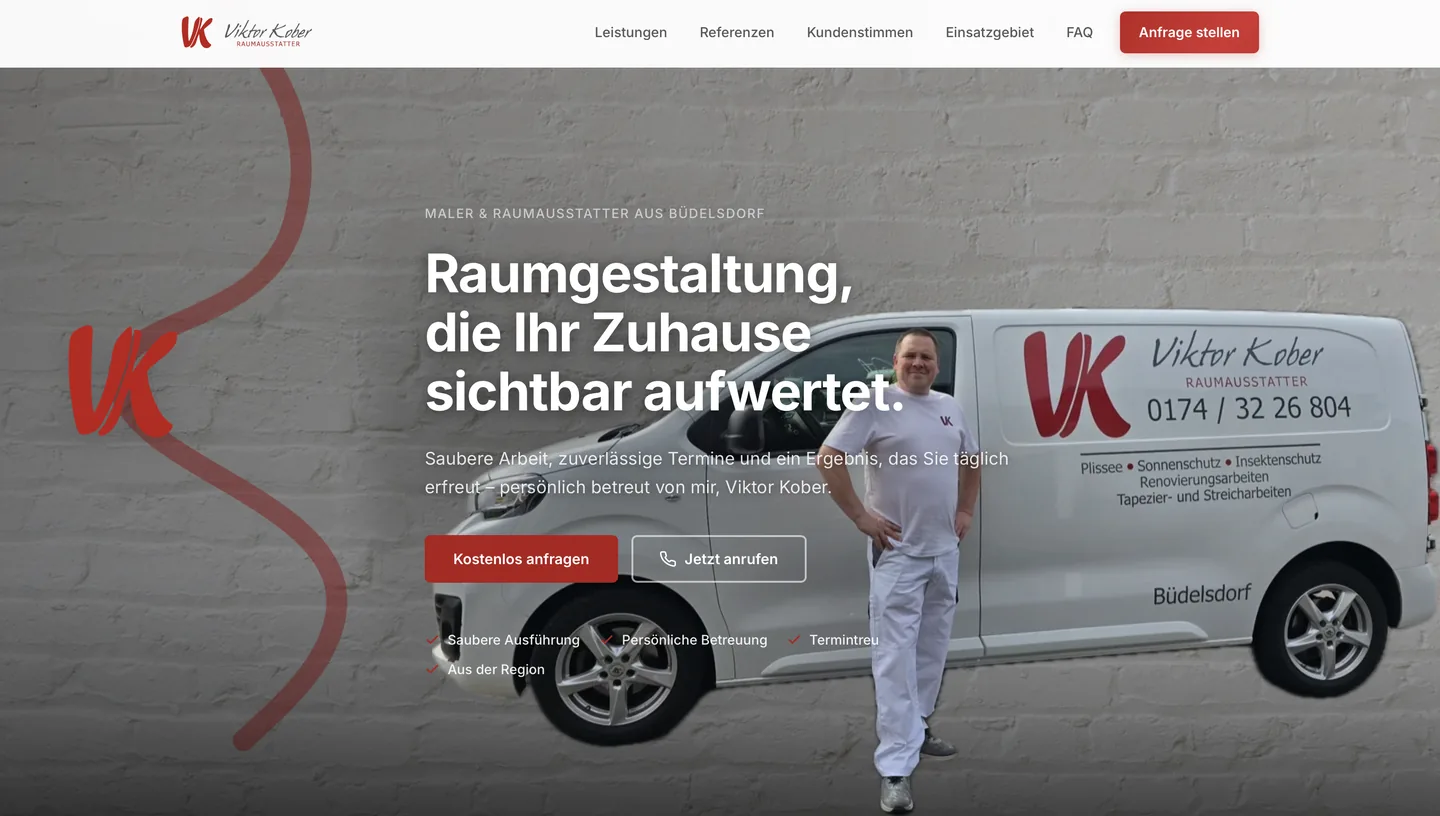 Webprojekt von Jason Holweg: Viktor Kober — Screenshot der Website